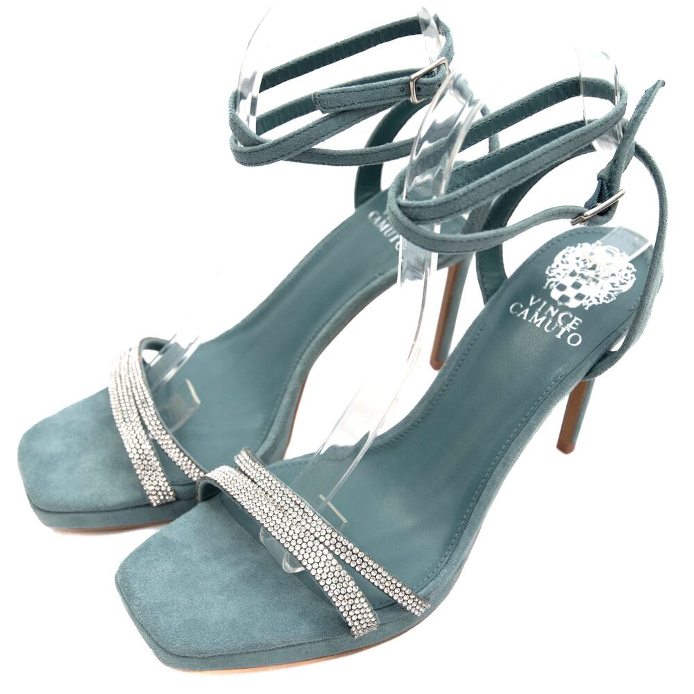 New Vince Camuto Aqua Blue Shaded Spruce Kiahna Ankle Wrap Stiletto Heels Size 8